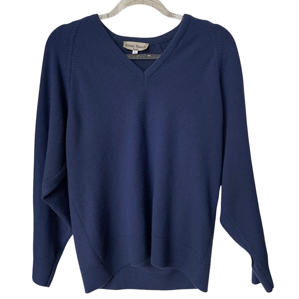 Renato Maselli Roma Navy Blue V-Neck‎ Sweater L Soft Luxe Preppy Classic
